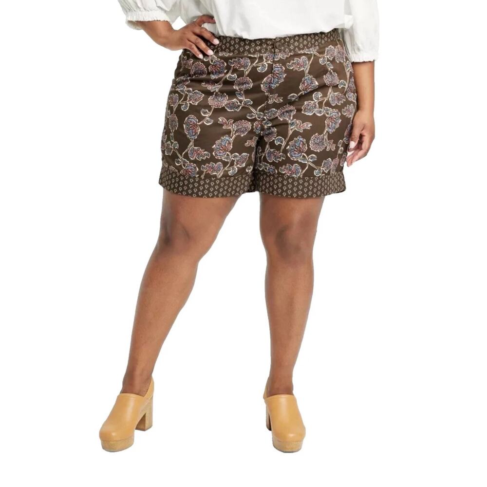 Knox Rose Brown floral Print high-rise relax fit shorts Sz.Lg NWT comfort Boho